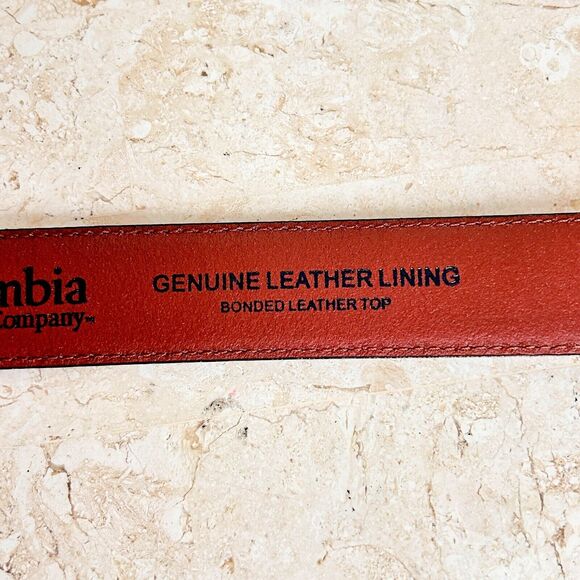 Columbia Brown Leather Belt Gun Metal Buckle Logo - Picture 6 of 7